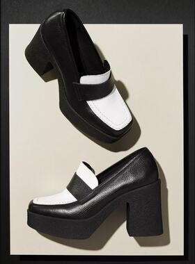 Intentionally Blank Platform Loafers Black White Leather Heels Size: 37 | 6.5